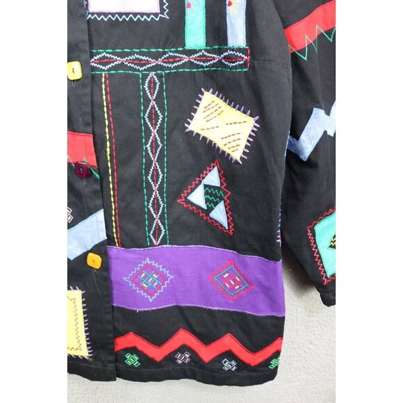Liz & Me Black Embroidered Embellished Shacket-2X-Art to Wear - Picture 12 of 16